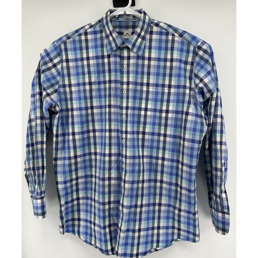 Peter Millar Long Sleeve Button Down Cotton Blue Checkered Men's‎ Size XL